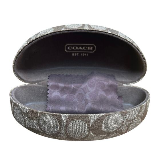 Coach Signature Logo Sunglass Eyeglass Glass Case Brown Tan Hard Shell Hinged - Picture 2 of 4